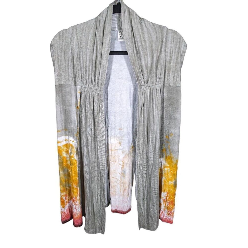 Parsley And Sage Sleeveless Cardigan Boho Open Drape Waterfall Gray Printed Wome